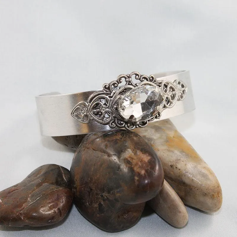 Silver Victorian Bangle Cuff Bracelet