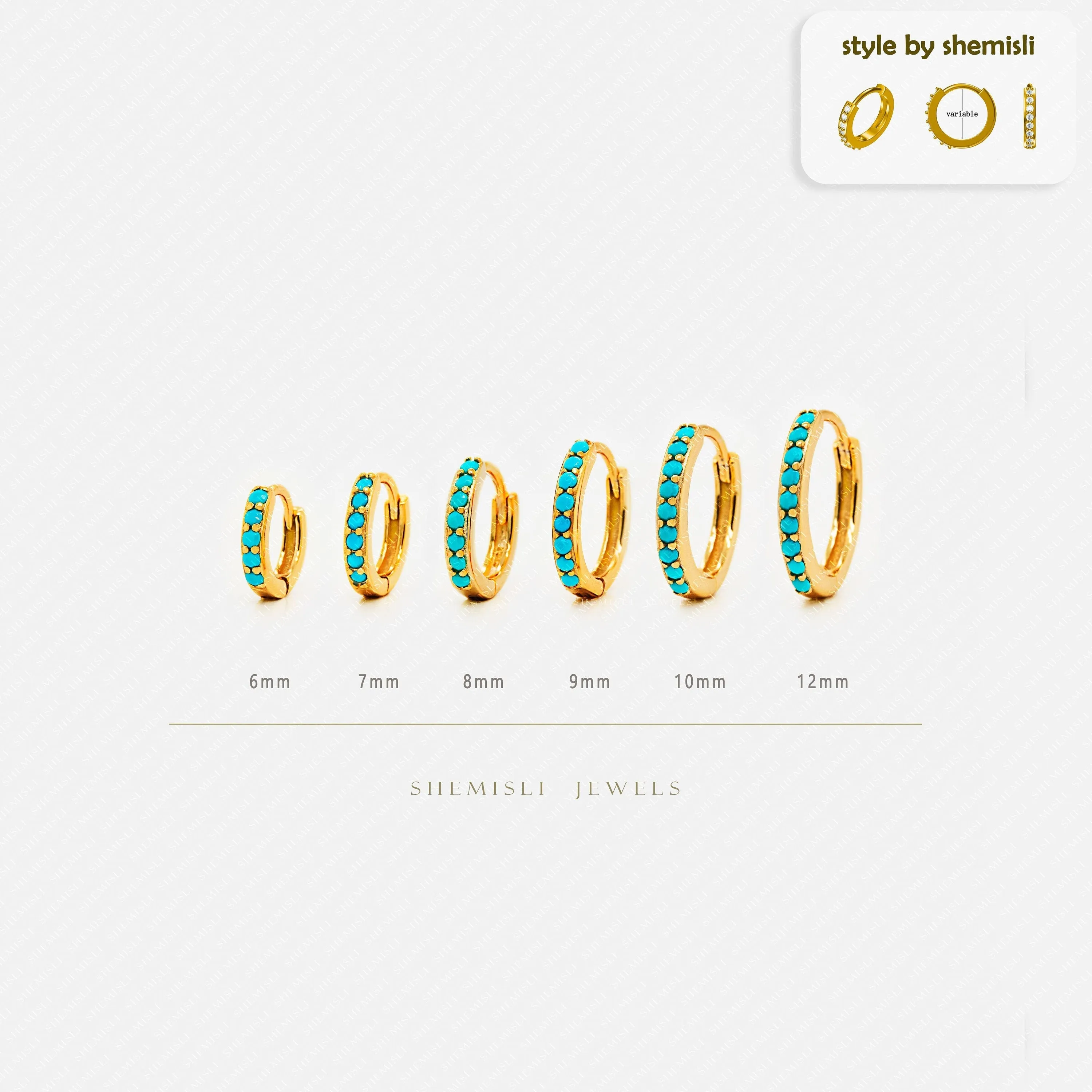 Simple Turquoise Conch Hoop Earrings, Huggies, 8, 9, 10, 12mm Unisex, Gold, Silver SHEMISLI SH054, SH055, SH056, SH057