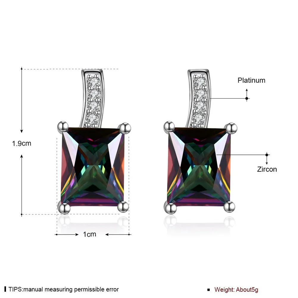 SKMEI LKN004 Rectangle Earrings Studs for Ladies Inlaid Colorful Zirconia