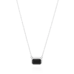 Small Black Onyx Rectangle Necklace - Silver - NK10363-SBONX