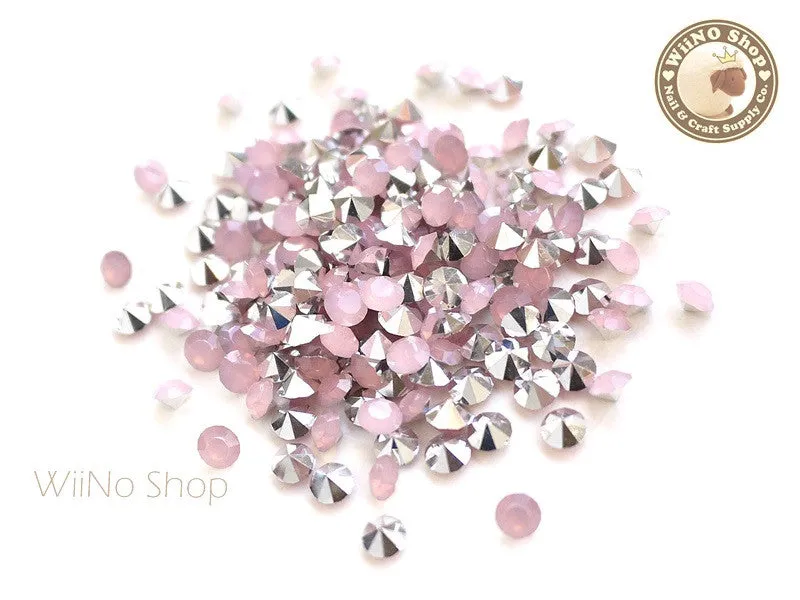 ss18 Pink Opal Round Diamond Style 3D Point Back Acrylic Rhinestone - 50 pcs