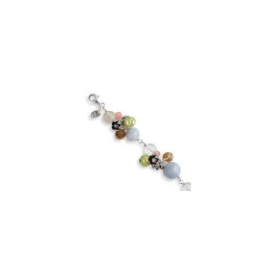 Sterling Silver Agate Coral Rutilated Quartz Green Cultured Pearl Bracelet