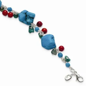 Sterling Silver Dyed Howlite Turquoise Red Coral Bracelet