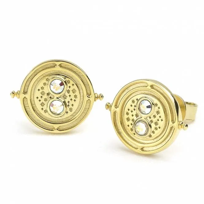 Sterling Silver Gold Plated Time Turner stud earrings with Crystal Elements