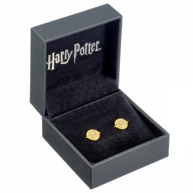 Sterling Silver Gold Plated Time Turner stud earrings with Crystal Elements