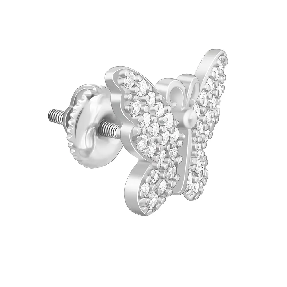 Sterling Silver Hypoallergenic Metal Zircon Butterfly Studs Earrings