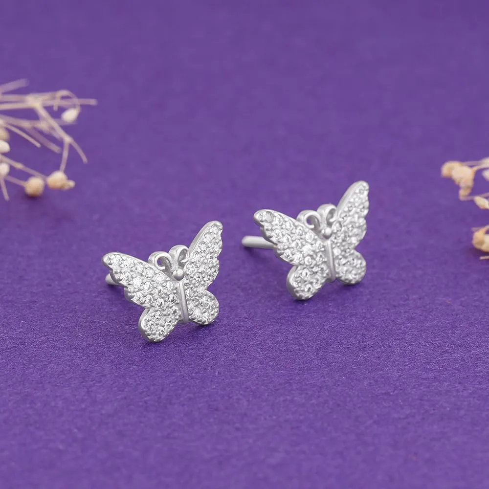 Sterling Silver Hypoallergenic Metal Zircon Butterfly Studs Earrings