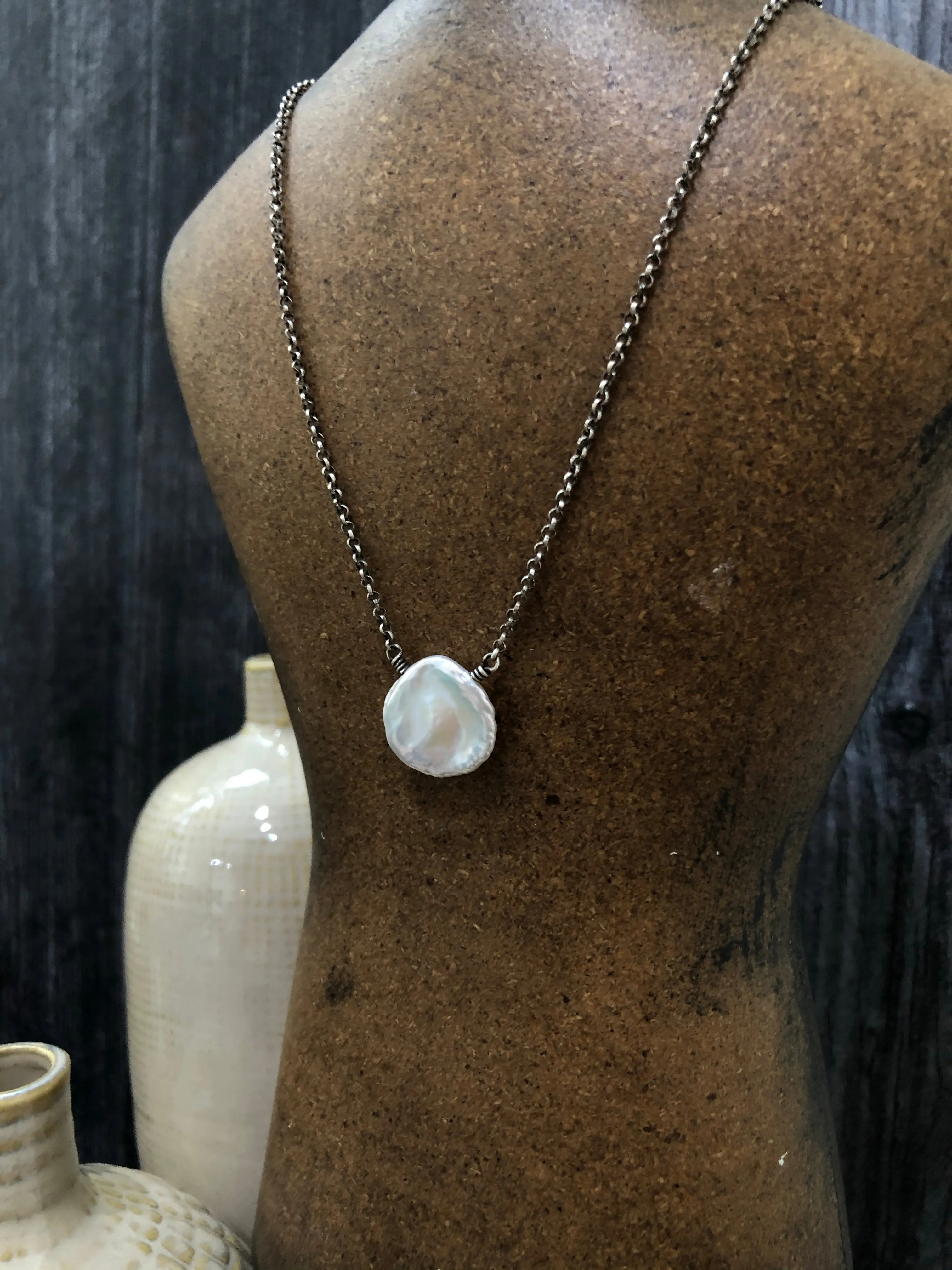 Sterling Silver Keshi Pearl Necklace