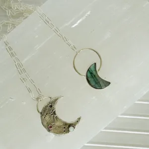 Sterling Silver Labradorite Moon Necklace