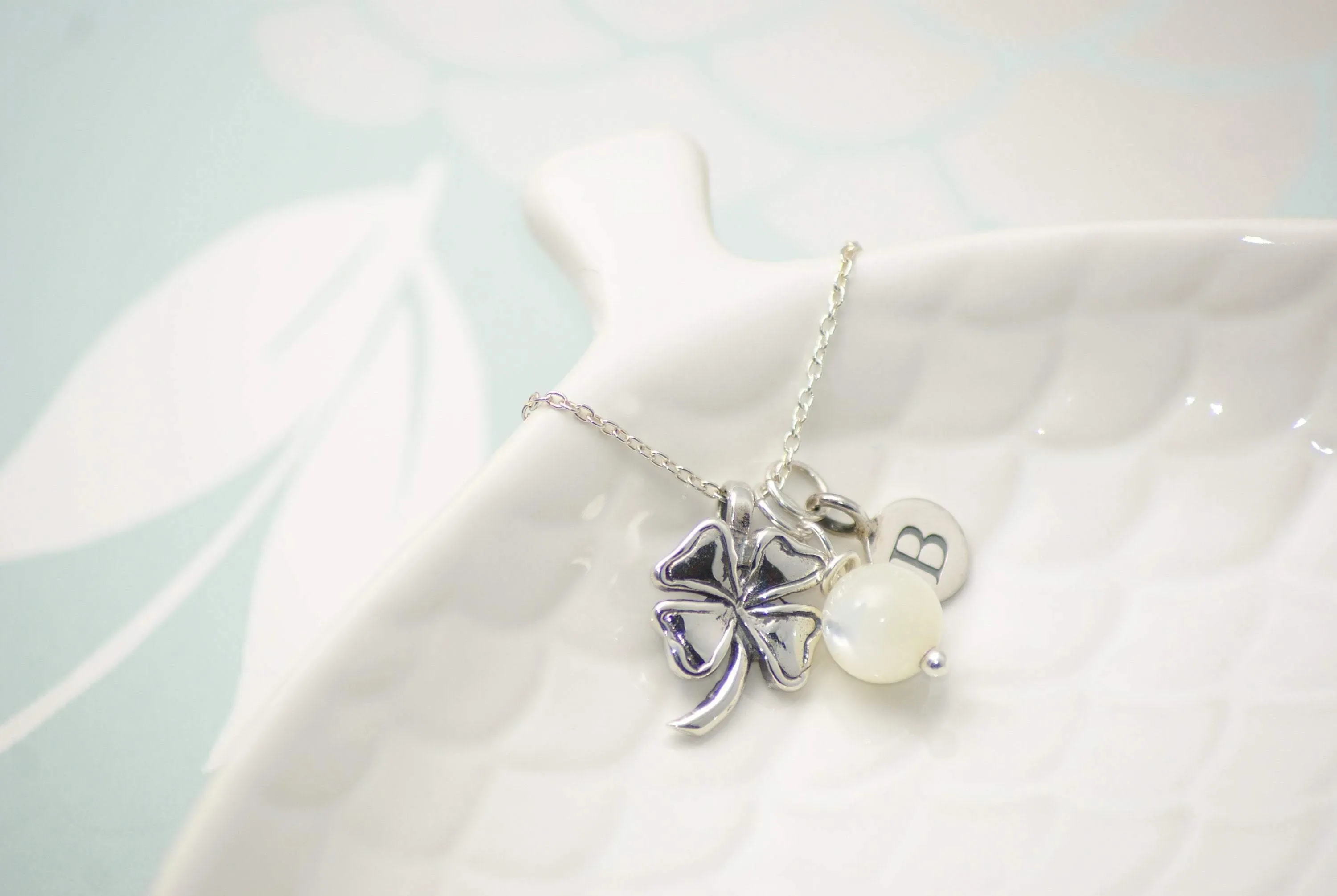 Sterling Silver Personalised Gemstone Clover Necklace