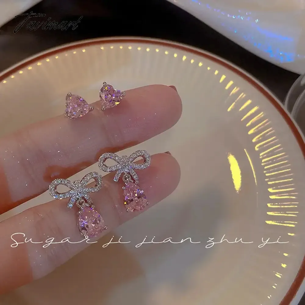 Tavimart Fashion Heart Zircon Stud Earrings for Women Korean Star Personality Earring Simple Luxury Wedding Party Girl Jewelry Gifts