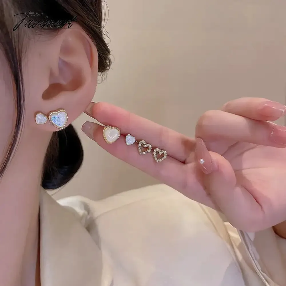 Tavimart Fashion Heart Zircon Stud Earrings for Women Korean Star Personality Earring Simple Luxury Wedding Party Girl Jewelry Gifts