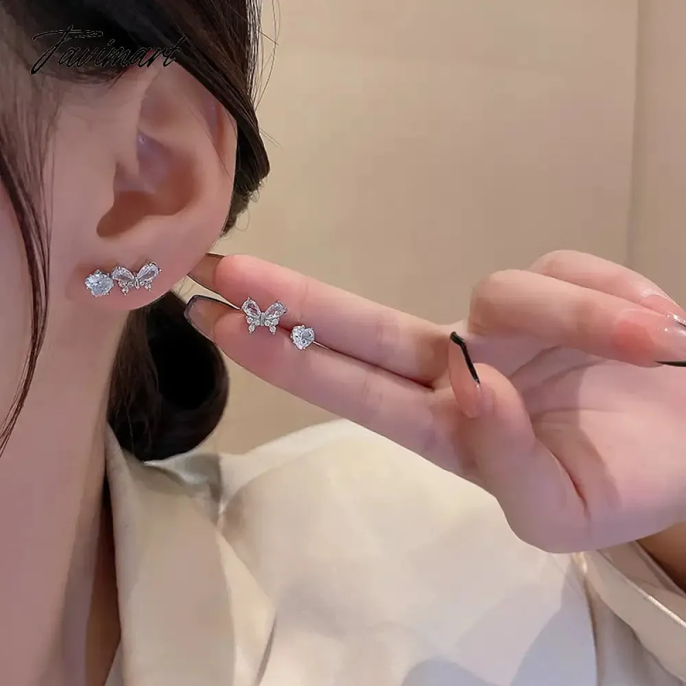 Tavimart Fashion Heart Zircon Stud Earrings for Women Korean Star Personality Earring Simple Luxury Wedding Party Girl Jewelry Gifts