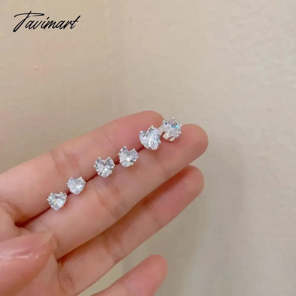 Tavimart Fashion Heart Zircon Stud Earrings for Women Korean Star Personality Earring Simple Luxury Wedding Party Girl Jewelry Gifts