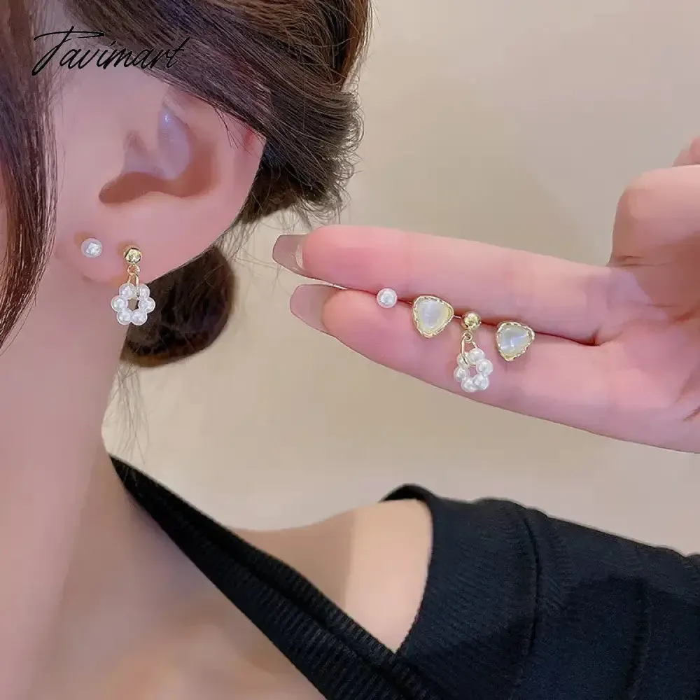 Tavimart Fashion Heart Zircon Stud Earrings for Women Korean Star Personality Earring Simple Luxury Wedding Party Girl Jewelry Gifts