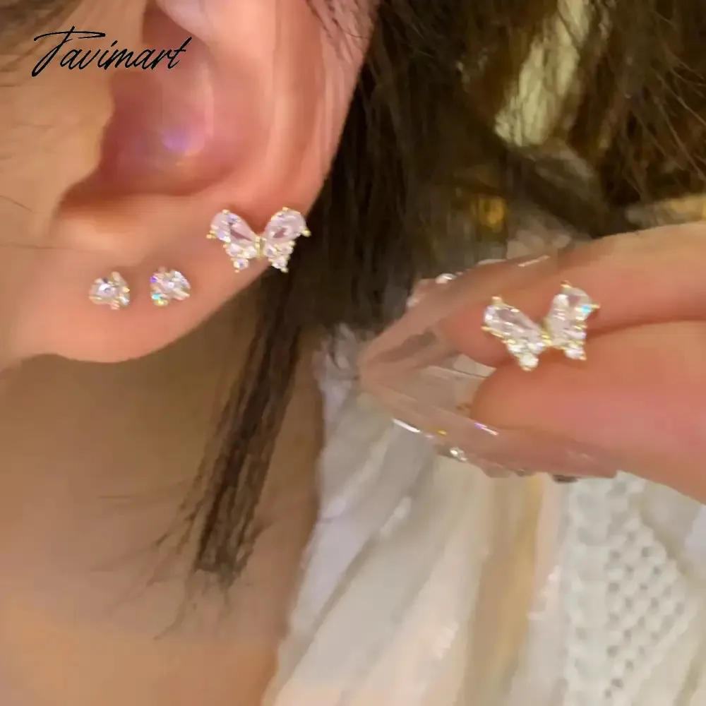 Tavimart Fashion Heart Zircon Stud Earrings for Women Korean Star Personality Earring Simple Luxury Wedding Party Girl Jewelry Gifts