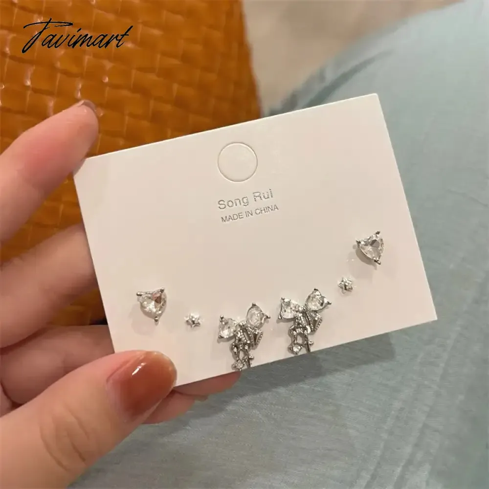 Tavimart Fashion Heart Zircon Stud Earrings for Women Korean Star Personality Earring Simple Luxury Wedding Party Girl Jewelry Gifts