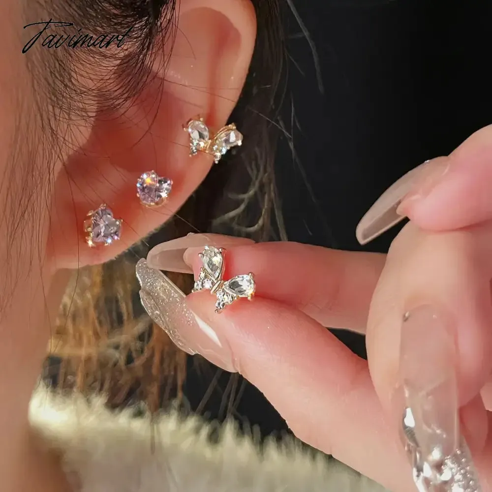 Tavimart Fashion Heart Zircon Stud Earrings for Women Korean Star Personality Earring Simple Luxury Wedding Party Girl Jewelry Gifts