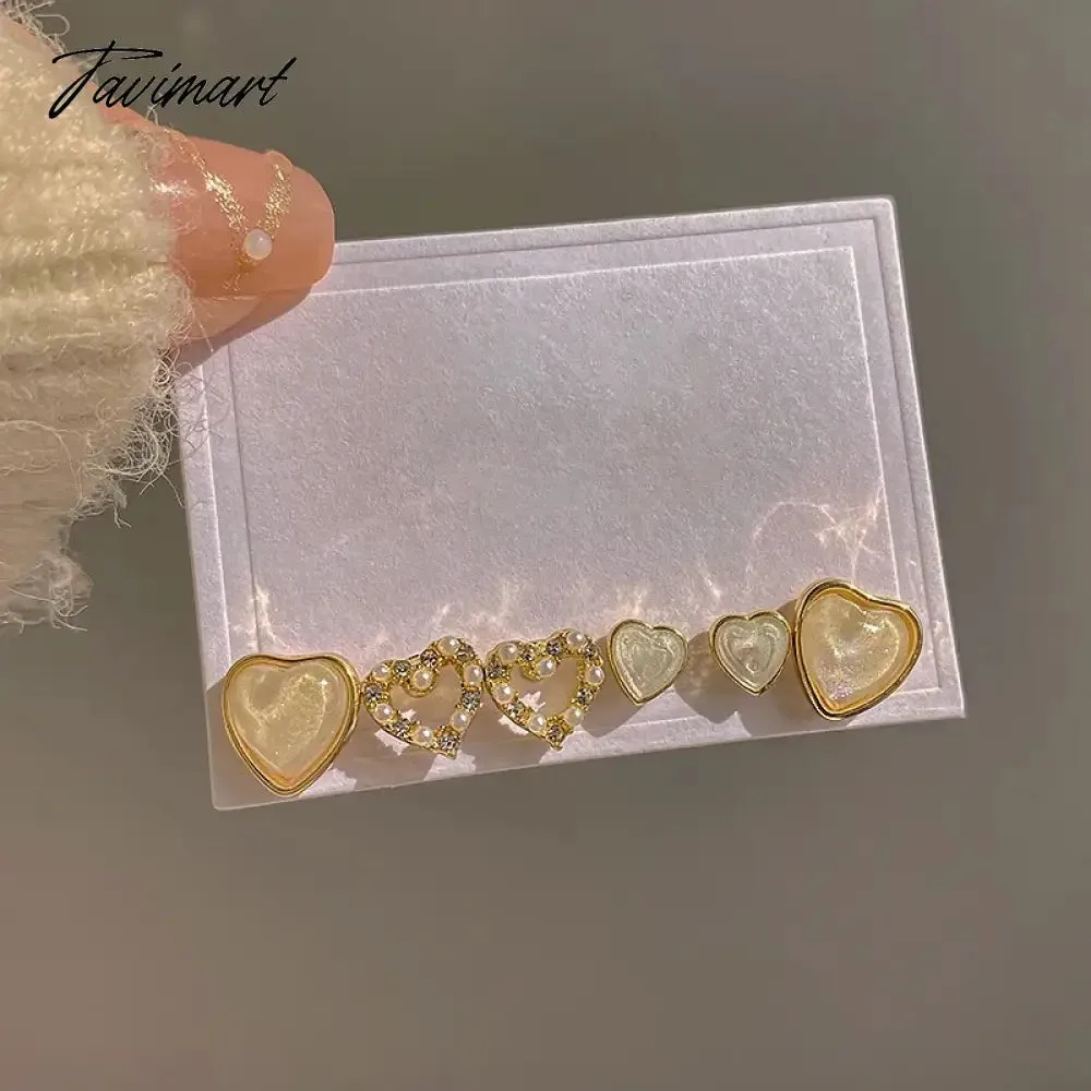 Tavimart Fashion Heart Zircon Stud Earrings for Women Korean Star Personality Earring Simple Luxury Wedding Party Girl Jewelry Gifts