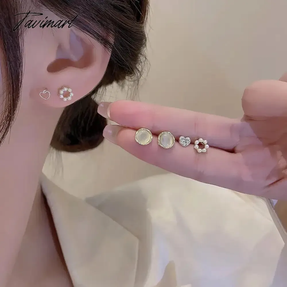 Tavimart Fashion Heart Zircon Stud Earrings for Women Korean Star Personality Earring Simple Luxury Wedding Party Girl Jewelry Gifts