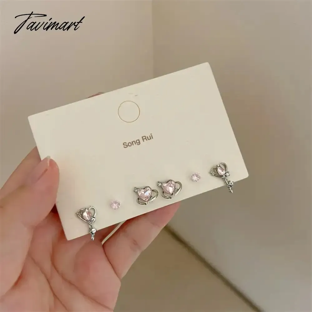 Tavimart Fashion Heart Zircon Stud Earrings for Women Korean Star Personality Earring Simple Luxury Wedding Party Girl Jewelry Gifts