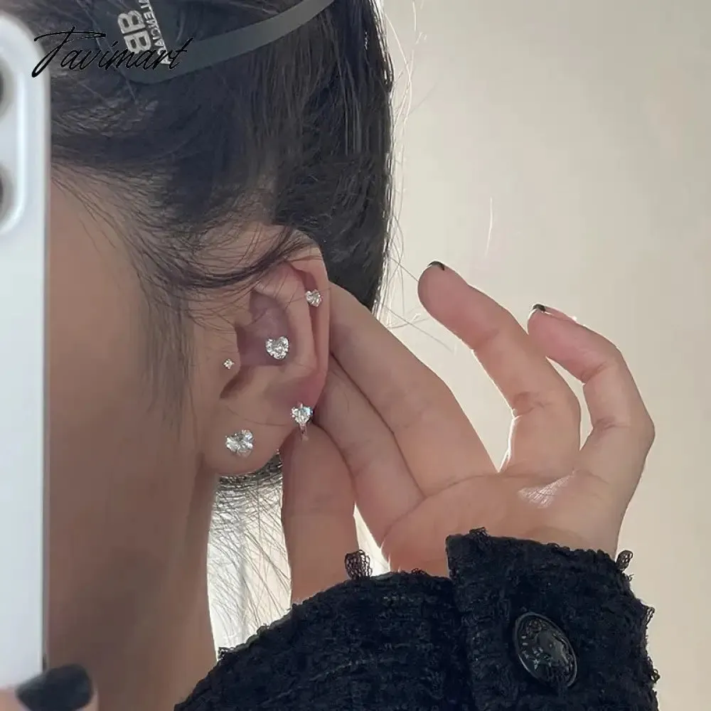 Tavimart Fashion Heart Zircon Stud Earrings for Women Korean Star Personality Earring Simple Luxury Wedding Party Girl Jewelry Gifts