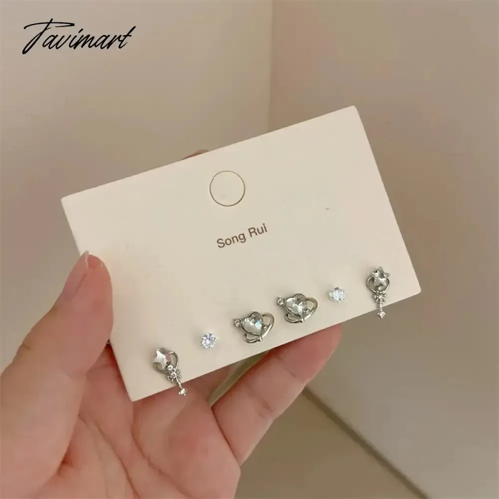 Tavimart Fashion Heart Zircon Stud Earrings for Women Korean Star Personality Earring Simple Luxury Wedding Party Girl Jewelry Gifts