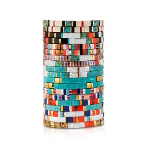 THIN GLASS BEADED STRETCH BRACELET, TURQUOISE MULTI