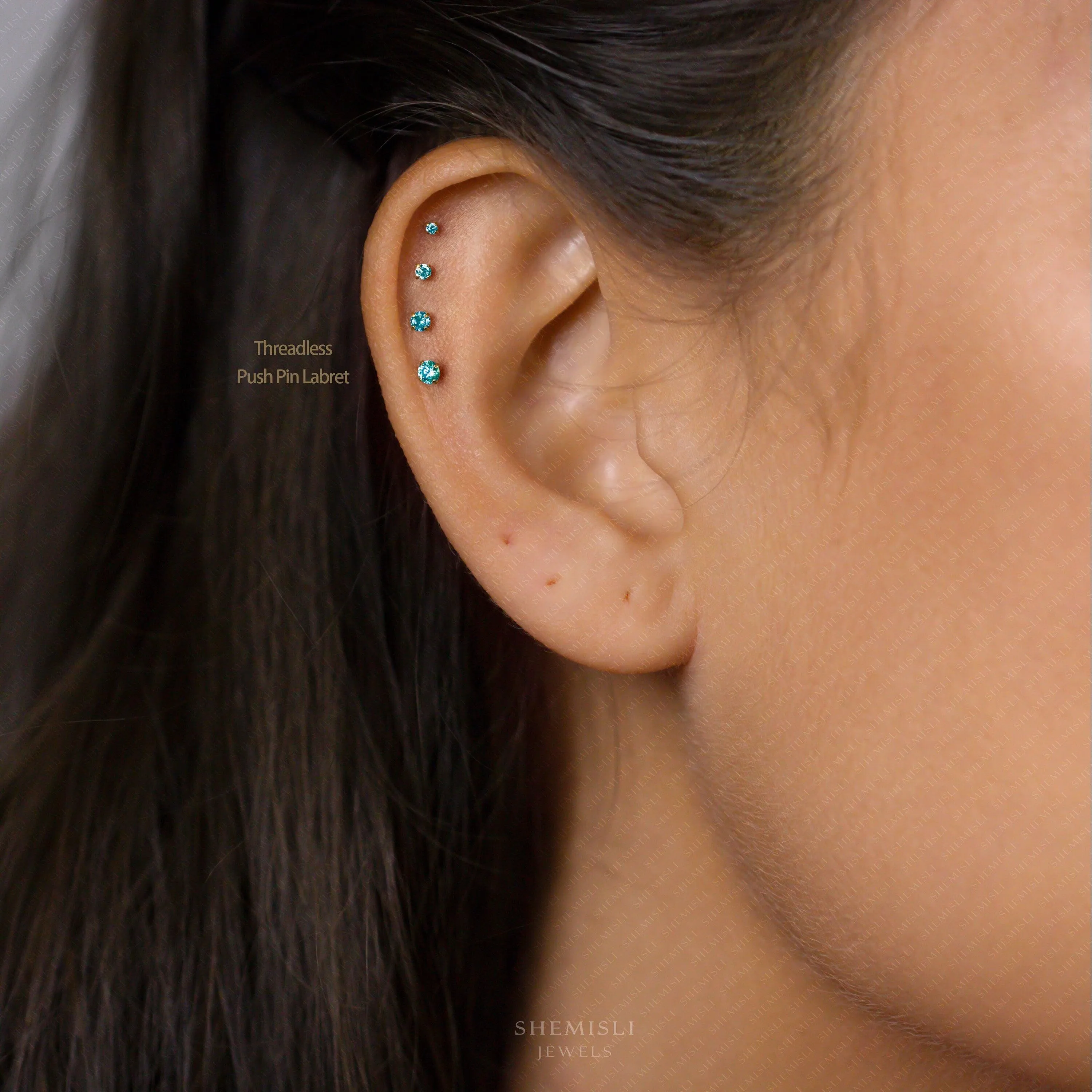 Tiny Blue Zircon Steel Threadless Flat Back Earrings, Nose Stud, December Birthstone, 20,18,16ga, 5-10mm, SS629 SS630 SS631 SS632