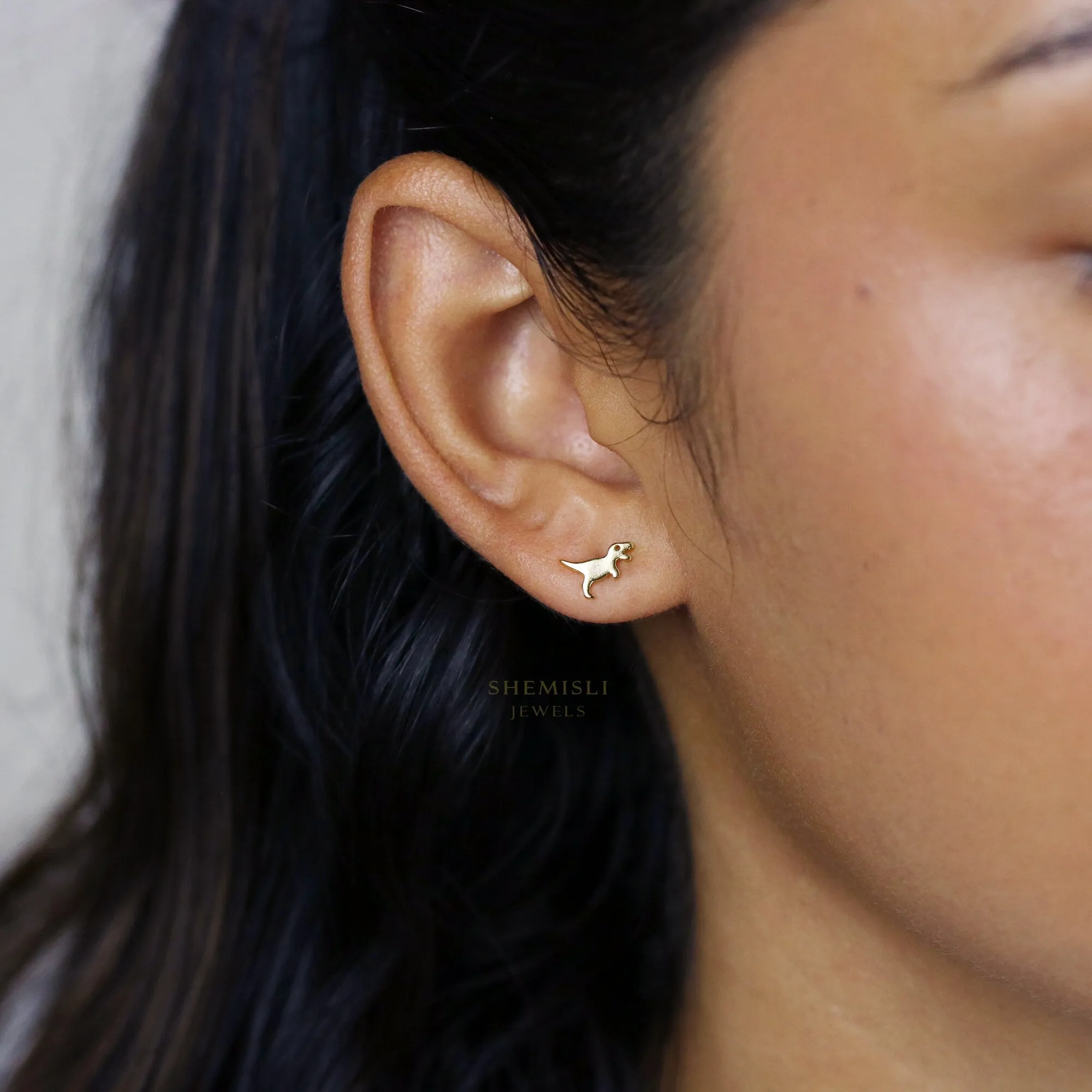 Tiny T-Rex Dinosaur Stud Earrings, Tyrannosaurus Earrings, Unisex, Gold, Silver SHEMISLI - SS153
