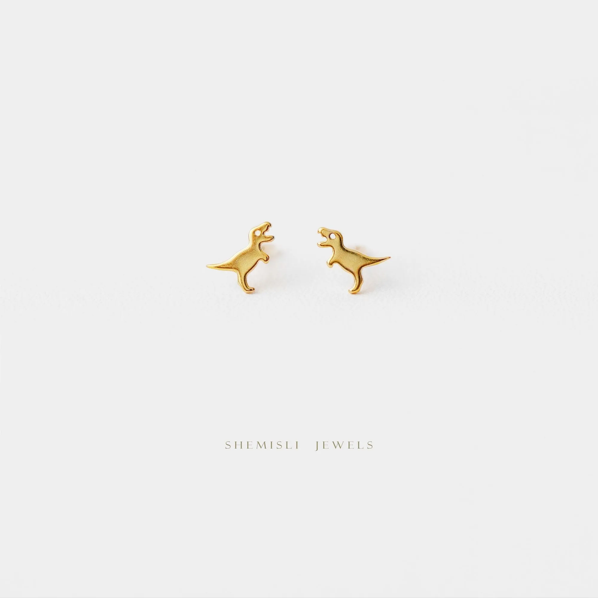 Tiny T-Rex Dinosaur Stud Earrings, Tyrannosaurus Earrings, Unisex, Gold, Silver SHEMISLI - SS153
