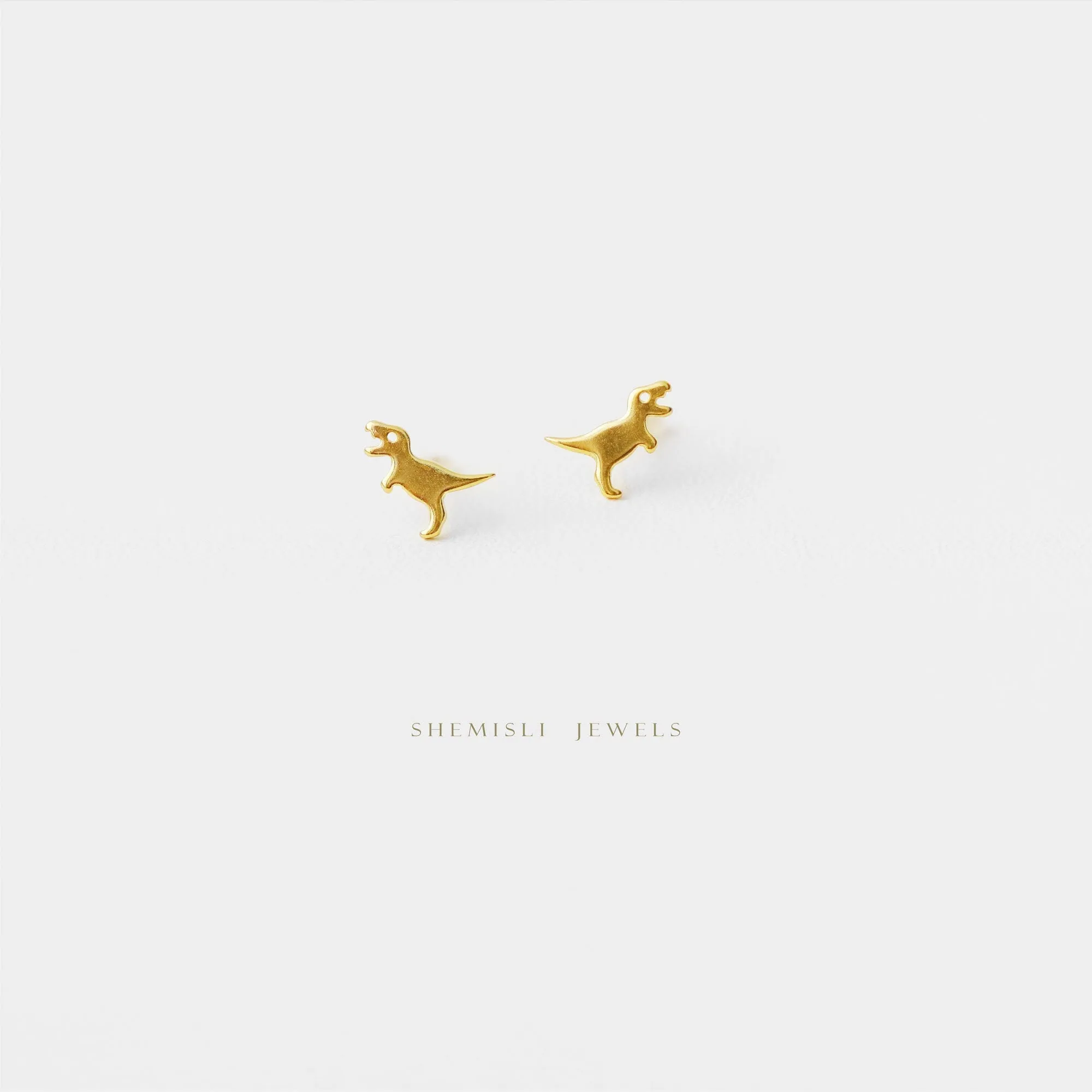 Tiny T-Rex Dinosaur Stud Earrings, Tyrannosaurus Earrings, Unisex, Gold, Silver SHEMISLI - SS153