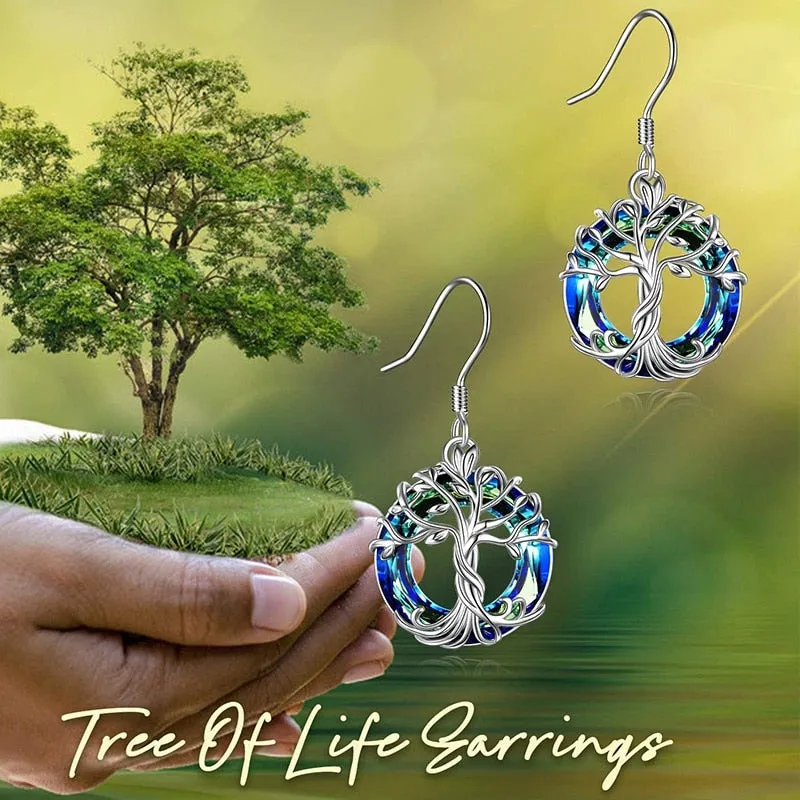 Tree Drop Earrings with Blue Crystal