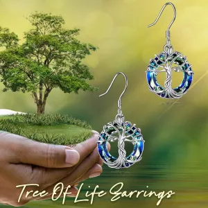Tree Drop Earrings with Blue Crystal