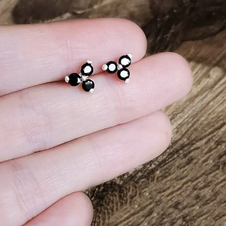 Tri-Cluster Onyx Stud Earrings