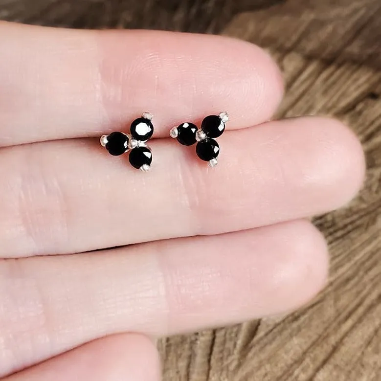 Tri-Cluster Onyx Stud Earrings