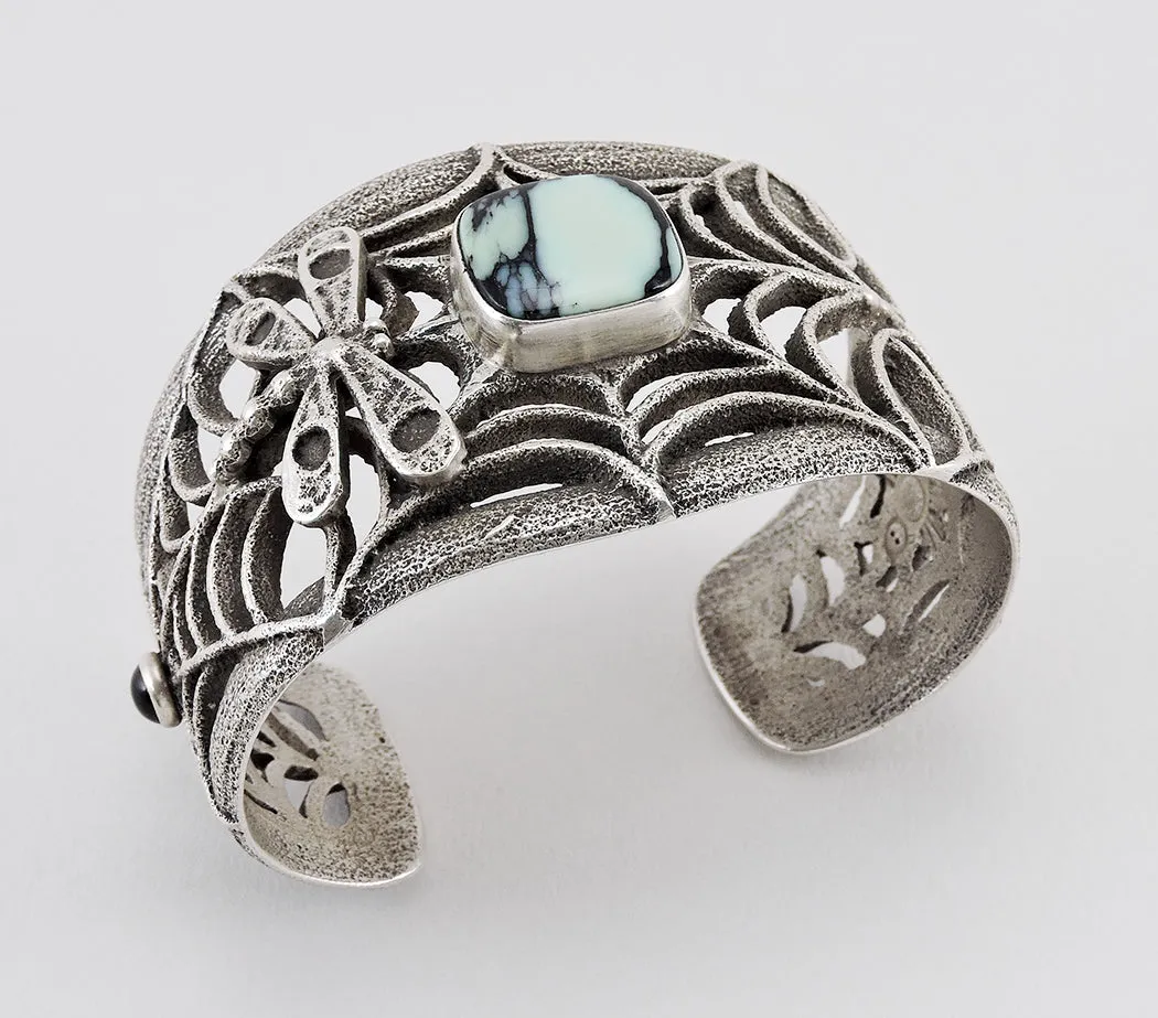 Tufa Cast Sterling Silver & New Lander Turquoise Cuff Bracelet