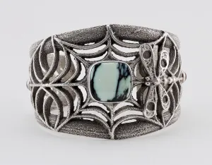Tufa Cast Sterling Silver & New Lander Turquoise Cuff Bracelet