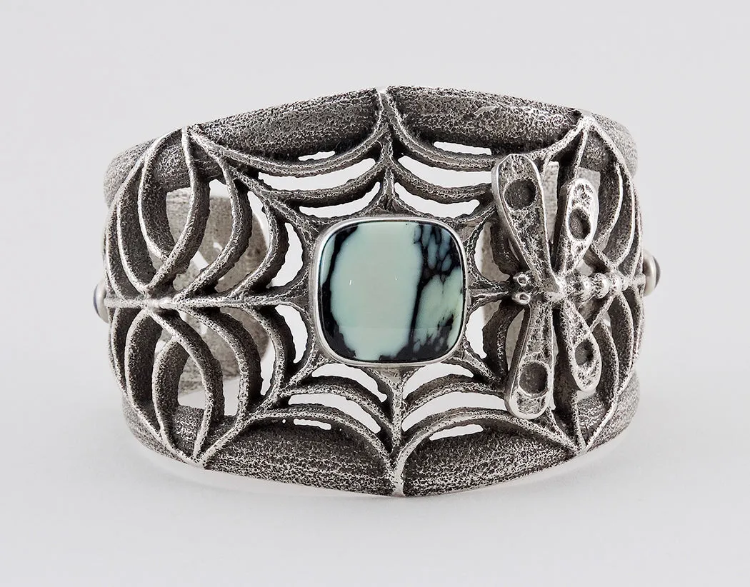 Tufa Cast Sterling Silver & New Lander Turquoise Cuff Bracelet