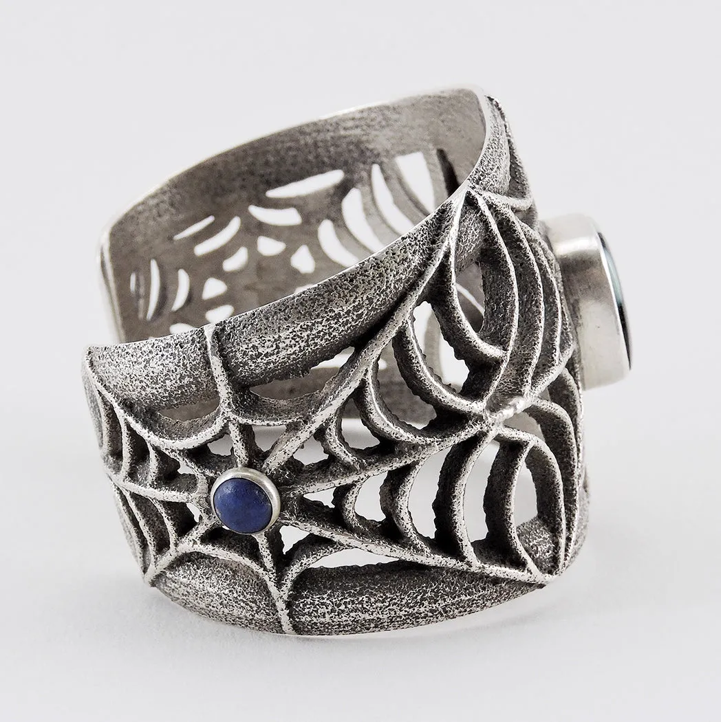 Tufa Cast Sterling Silver & New Lander Turquoise Cuff Bracelet