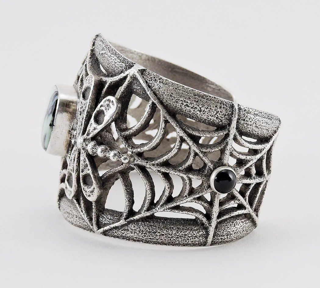 Tufa Cast Sterling Silver & New Lander Turquoise Cuff Bracelet