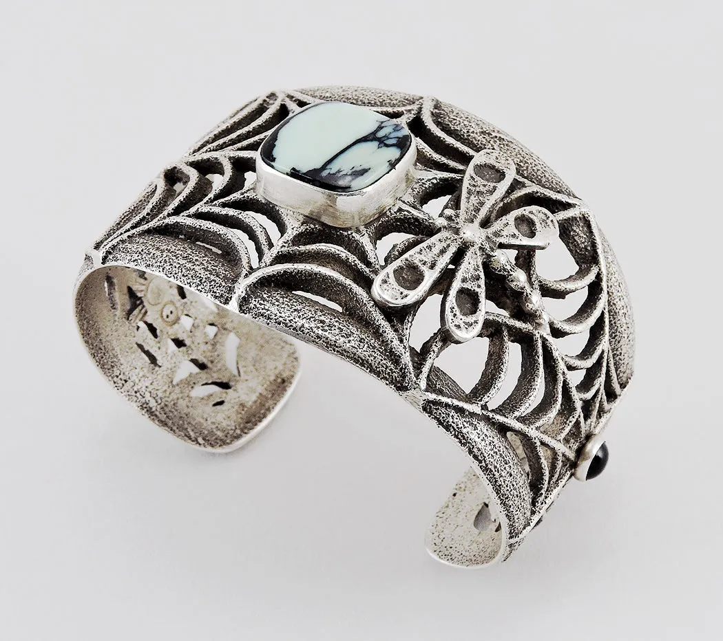 Tufa Cast Sterling Silver & New Lander Turquoise Cuff Bracelet
