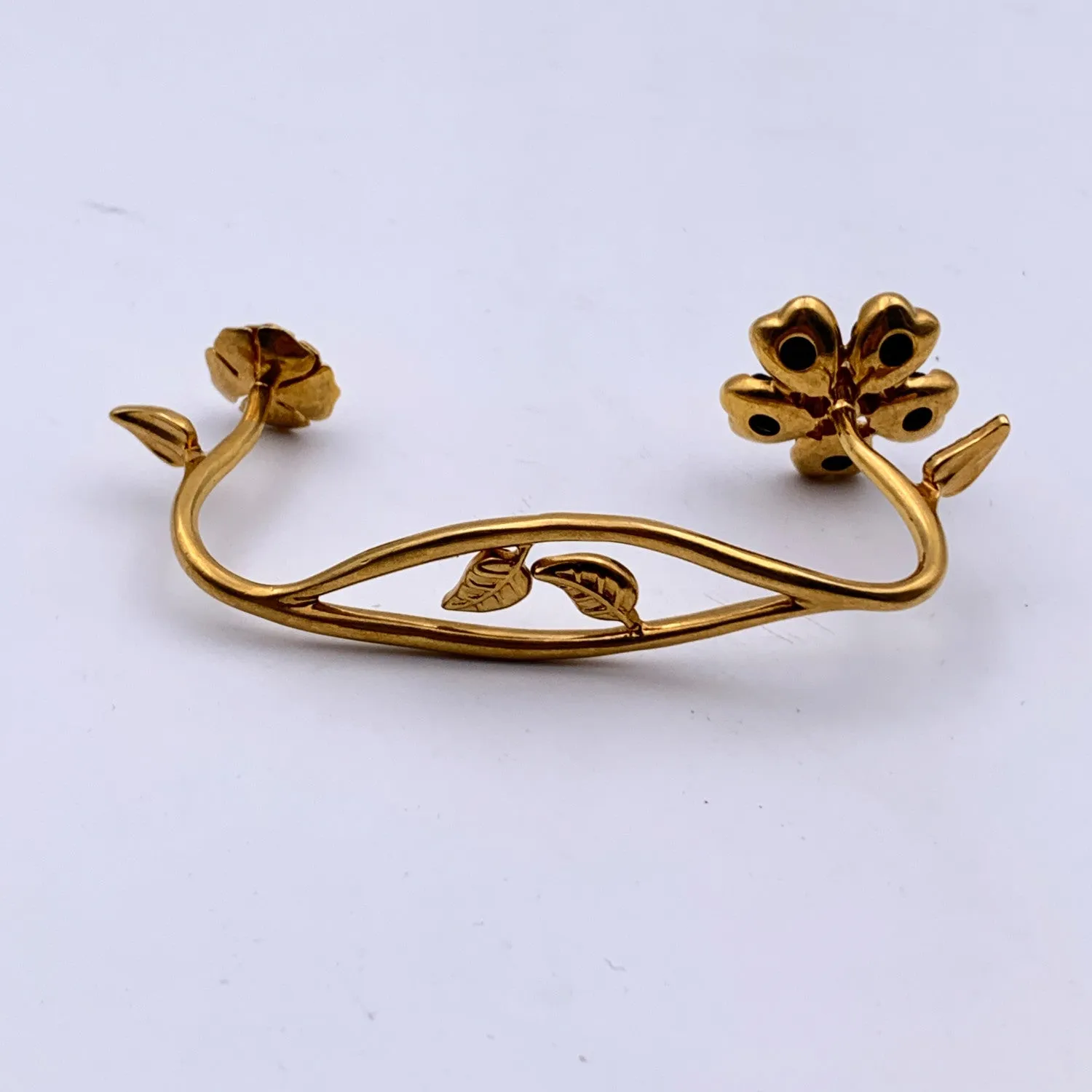 Versace Gold Metal Garden V-Floral  Hand Cuff Bracelet Black