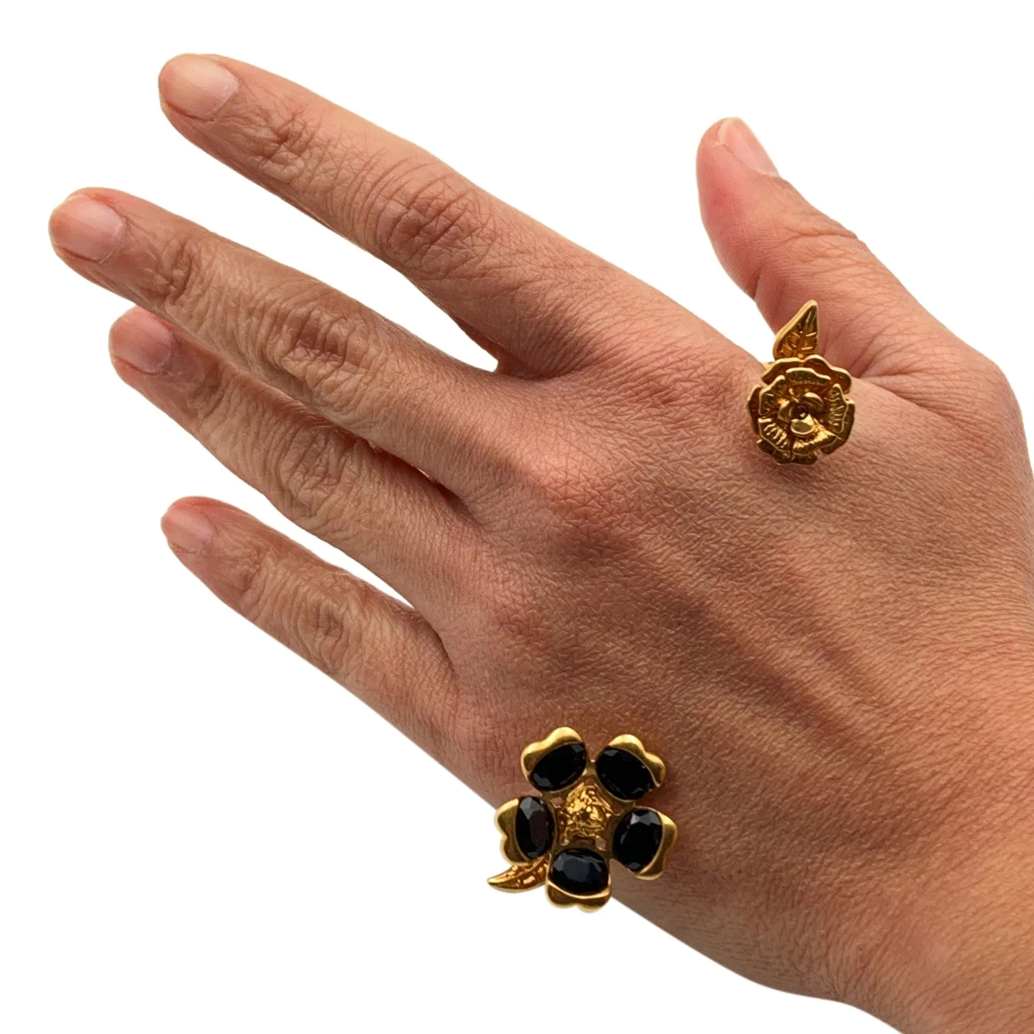 Versace Gold Metal Garden V-Floral  Hand Cuff Bracelet Black