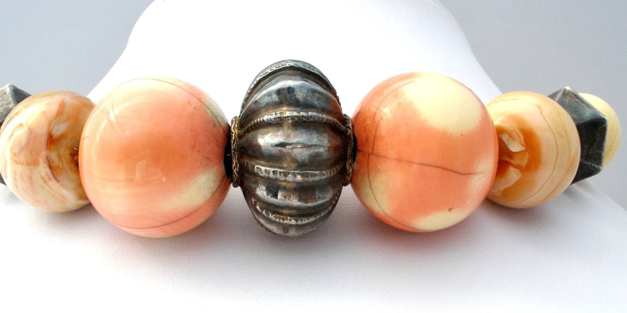 Victorian Bone & Jasper Bead Necklace 16"
