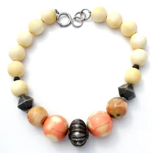 Victorian Bone & Jasper Bead Necklace 16"