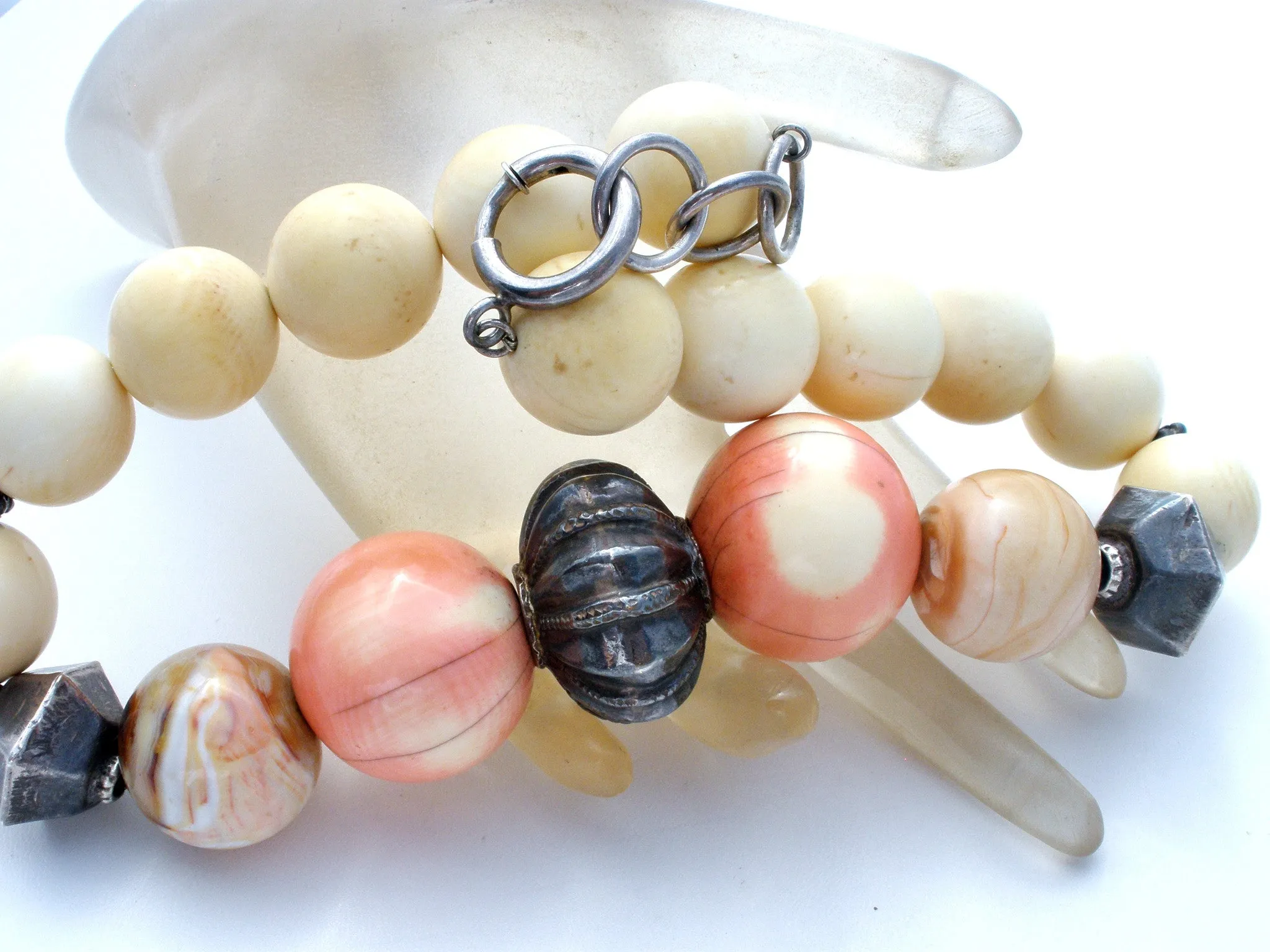 Victorian Bone & Jasper Bead Necklace 16"