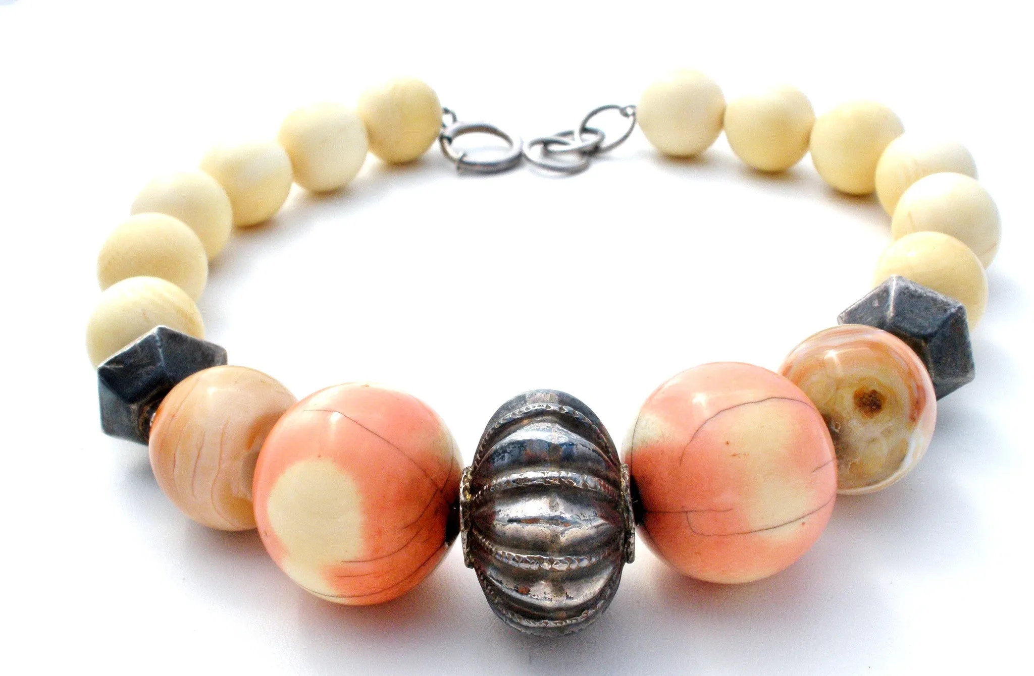 Victorian Bone & Jasper Bead Necklace 16"