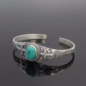 Vintage Carved Cross Turquoise Bracelet