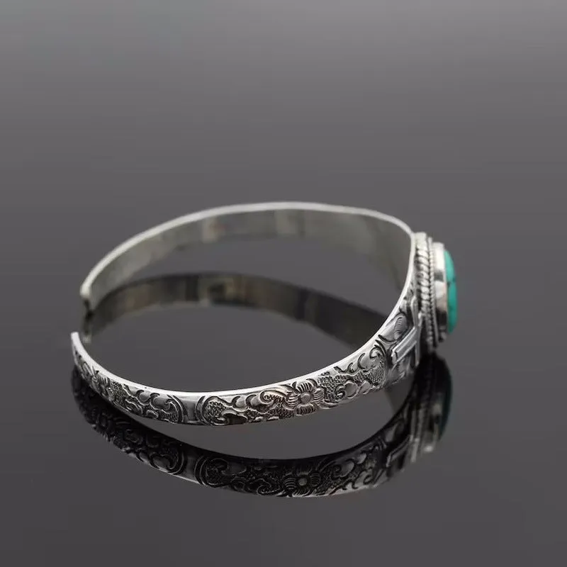 Vintage Carved Cross Turquoise Bracelet